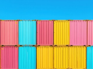 Aufkleber - Vibrant Logistical Aesthetics Pop Art Shipping Container Terminal Visualizing Global Connectivity, Digital-First Supply Chain Innovation