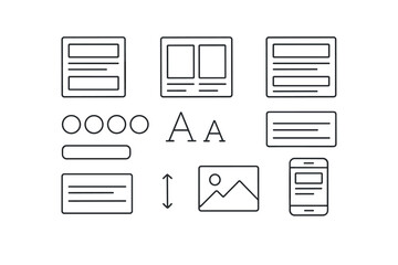 linear web ui icons set featuring layout, typography, and mobile elements