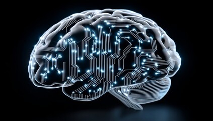 A digital brain is linked to a data center, representing a stock concept that is based on stock