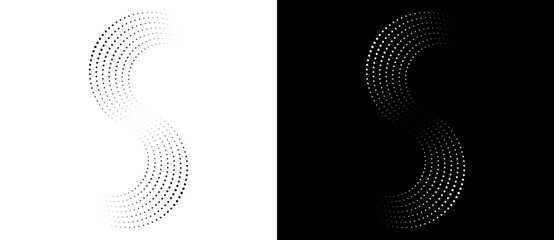 Fototapete - Spiral as halftone dotted abstract infinity symbol. Black shape S letter on a white background and the same white shape on the black side.