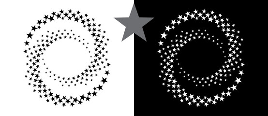 Fototapete - Abstract background with stars in circle. Art design spiral as logo or icon. A black figure on a white background and an equally white figure on the black side.