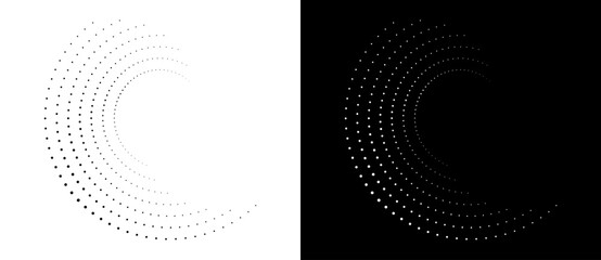Poster - Modern abstract background. Halftone dots in spiral form. Round logo, design element or icon. Vector dotted frame. A black figure on a white background and an equally white figure on the black side.