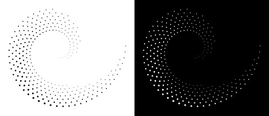Poster - Modern abstract background. Halftone dots in spiral form. Round logo, design element or icon. Vector dotted frame. A black figure on a white background and an equally white figure on the black side.
