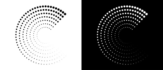 Fototapete - Modern abstract background. Halftone dots in spiral form. Round logo, design element or icon. Vector dotted frame. A black figure on a white background and an equally white figure on the black side.