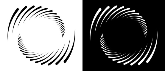 Wall Mural - Spiral with lines as dynamic abstract vector background or logo or icon. Yin and Yang symbol. Black spiral on white background and white spiral on black background.