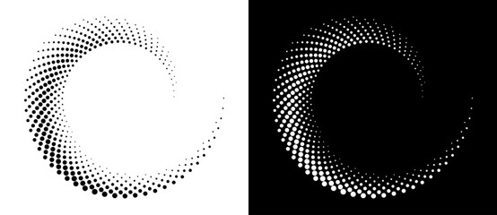 Fototapete - Modern abstract background. Halftone dots in spiral form. Round logo, design element or icon. Vector dotted frame. A black figure on a white background and an equally white figure on the black side.