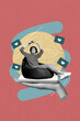 © deagreez - Pop collage of person stand screen gadget with many likes reaction over red background