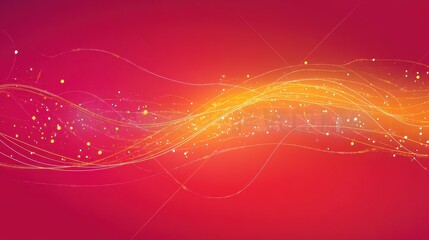 Wall Mural - an abstract design featuring flowing lines and glowing dots against a vibrant red background, creati