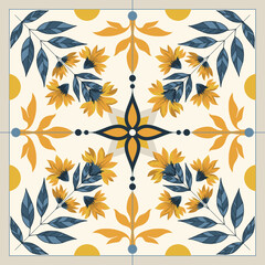 Wall Mural - Floral tile pattern with plants. Botanical elegant trendy print. Vintage design for fabric, wallpaper or wrapping paper.