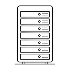 Aufkleber - Server Rack Computer Coloring Book Page – Line Art Outline Drawing for Technology and Electronics Illustration
