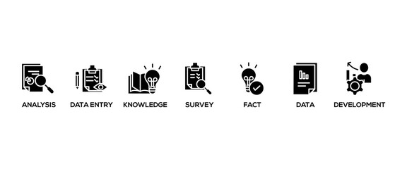 Research banner web icon vector illustration concept with icon of analysis, data, survey, development, fact, knowledge, data entry
