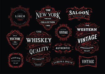 set of antique frame whiskey label vintage retro vector illustration