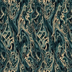 Aufkleber - Abstract seamless background tile with fluid, swirling patterns. Dark teal beige colors. Liquid design texture, artistic marble effect. Ideal for fabric, wallpaper, textile, decor projects.