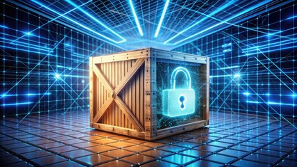 Poster - Secure Data Crate with Cyber Graphic in Digital Background