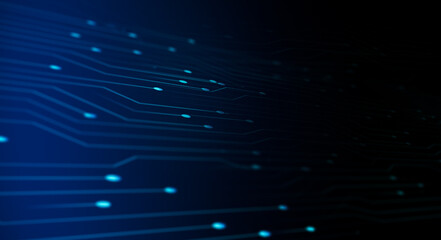 Abstract computer technology blue background banner futuristic business data technology modern concept, circuit board shape lines connecting link structure dark blue contrast. Abstract background 