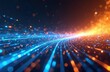 © miss irine - Futuristic digital illustration featuring blue, orange neon high-speed technology concept. Dynamic motion graphics, abstract background of cyberspace connectivity. Modern tech interface, web design,