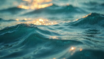 Leinwandbilder - Abstract turquoise water with waves. Sun reflections create sparkling effect. Wavy pattern, water texture with ripples and shadows. Refreshing ocean background for vacation or travel.