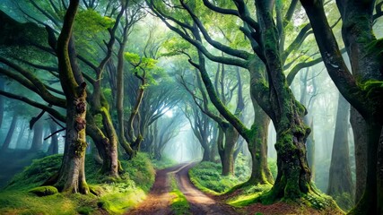 Poster - Enchanted Forest Path A Journey Through Mystical Woods and Lush Greenery