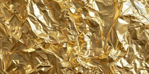 Wall Mural - Gold foil crumpled paper close up texture surface.