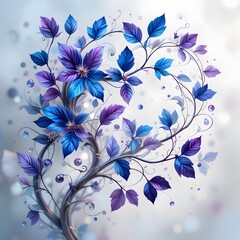 Leinwandbilder - Floral Abstract. Blue Purple Design Flows Gracefully. Leaves Glisten. Elegant Tendrils Add Beauty. Soft Background Enhances The Artistic Abstraction. Natural Beauty Blends With Creativity.