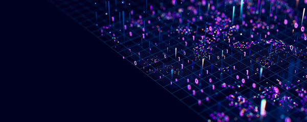 Wall Mural - macro of quantum computing technology. digital patterns of big data. microworld of llm ai learning p