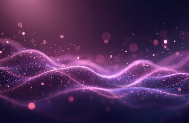 Poster - Abstract purple illustration background. Dynamic wave pattern with sparkles, particles. Modern, stylish digital art with shiny elements, flowing shapes, bright lights. Ideal for tech, web design,