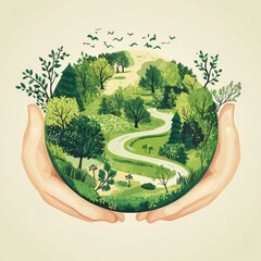 Wall Mural - Hand with green plants. Earth Day theme background wallpaper.