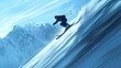 © mh - Skiing Downhill on Fresh Powder in the Mountains Against Blue Sky