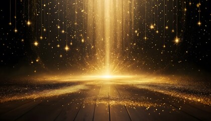 Aufkleber - Golden Light Particles, A Dreamlike Scene. Sparkling Dust Shimmers. Ethereal Glow Reflects. Festive Enchantment Creates Magical Atmosphere.