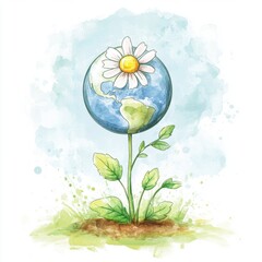 Wall Mural - Planet earth with lush green plants. Earth day theme.