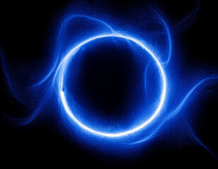 Wall Mural - abstract blue lightning circle on dark backdrop. mysterious shape. modern desgin.