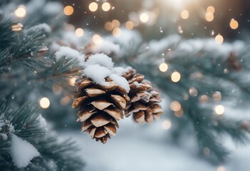 cones branch christmas snowy card fir lights pine happy snow blue december background celebration fr