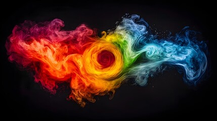 Wall Mural - Dynamic Abstract Swirl of Colorful Smoke and Particles on a Dark Background