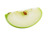 A slice of green apple with a seed on a plain background on transparent background