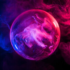 Wall Mural - abstract round magical energy sphere. glowing electric ball in neon pink purple clouds of smoke