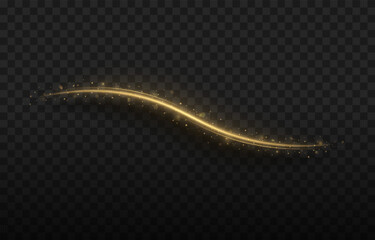 Wall Mural - shimmering golden wavy line with glitter. glowing particles of flow. magic trail.