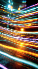 Wall Mural - vibrant light trails create a dynamic abstract pattern against a dark background, showcasing the ene