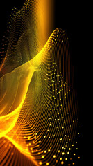 Wall Mural - a dynamic abstract wave with glowing golden lines and dots against a dark background, creating a sen