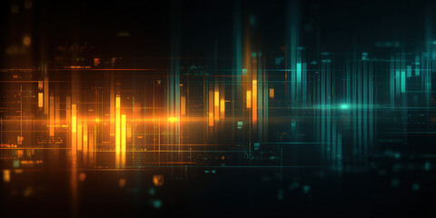 Wall Mural - a vibrant abstract design featuring colorful light bars and horizontal lines, representing data visu