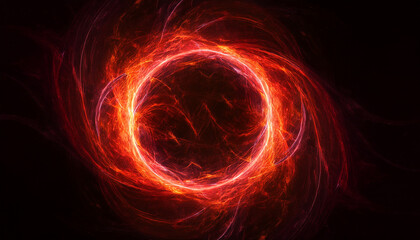 Wall Mural - abstract red lightning circle on dark backdrop. mysterious round electric shape. modern desgin.