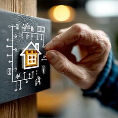 Fototapete - Smart Home Concept: Hand Interacting with a Digital Home Control System for Energy Efficiency and Automation
