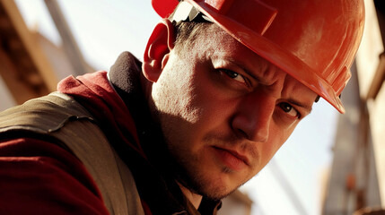 Aufkleber - Worker in hard hat focusing on task at construction site Generative AI