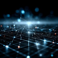 Aufkleber - Abstract Digital Network: Connecting Data Points in a Futuristic Landscape with Glowing Nodes and Lines
