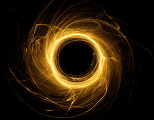 Wall Mural - abstract yellow lightning circle on dark backdrop. mysterious round electric shape. modern desgin.