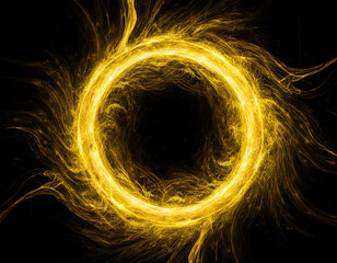 Wall Mural - abstract yellow lightning circle on dark backdrop. mysterious round electric shape. modern desgin.