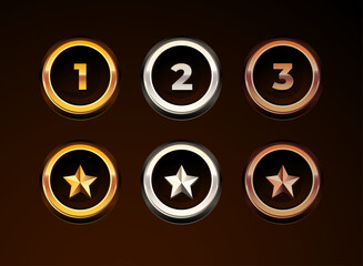 Wall Mural - round rank and star frame game icon with gold, silver, bronze rank badge