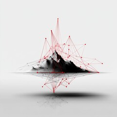 Leinwandbilder - Geometric Mountainscape: Abstract Network of Peaks and Reflections with Red Connections on a White Canvas