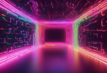 Wall Mural - disco 3d love background heart tube neon light tunnel illustration abstract luminescent futuristic c