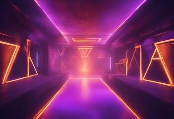 Wall Mural - studio cyber night purple phantom concrete rendering 3d lasers room violet triangle glowing yellow n