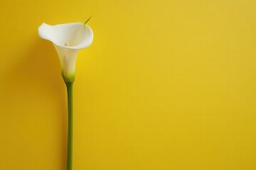 Poster - Elegant white calla lily against a bright yellow background showcasing natural beauty and simplicity